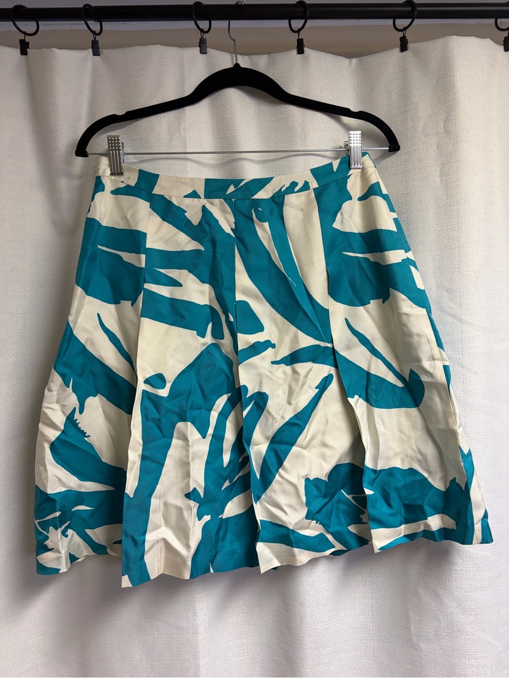 Teal and White 100% Silk Skirt